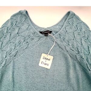 Davi & Dani Women Blue shortsleeve Crochet Sweater 3XL Easter spring lightweight